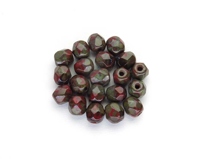 93200-T Firepolish 4mm Opaque Red - Picasso Facetovane staklene perle