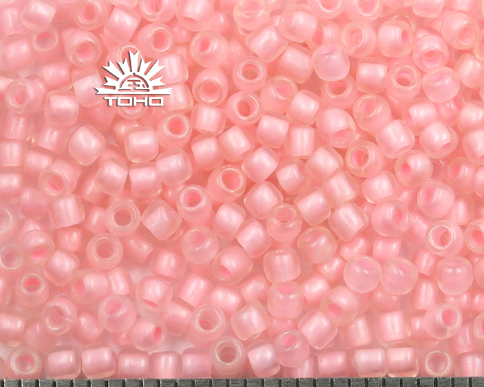 TR-11-191F Toho Round 11/0 Inside Color Rbw Frosted Crystal/ Soft Pink Lined Toho Seed Beads
