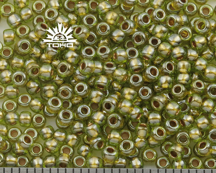 TR-11-991 Toho Round 11/0 Gold-Lined Peridot Seed Beads