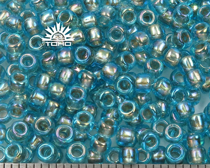 TR-08-995 Toho Round 8/0 Gold-Lined Rainbow Aqua Seed Beads