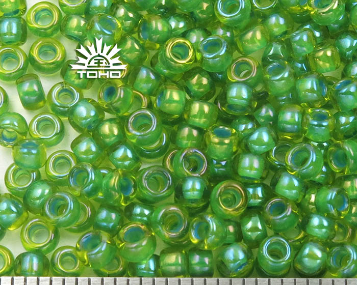 TR-08-947 Toho Round 8/0 Inside-Color Lime Green /Green Lined Seed Beads