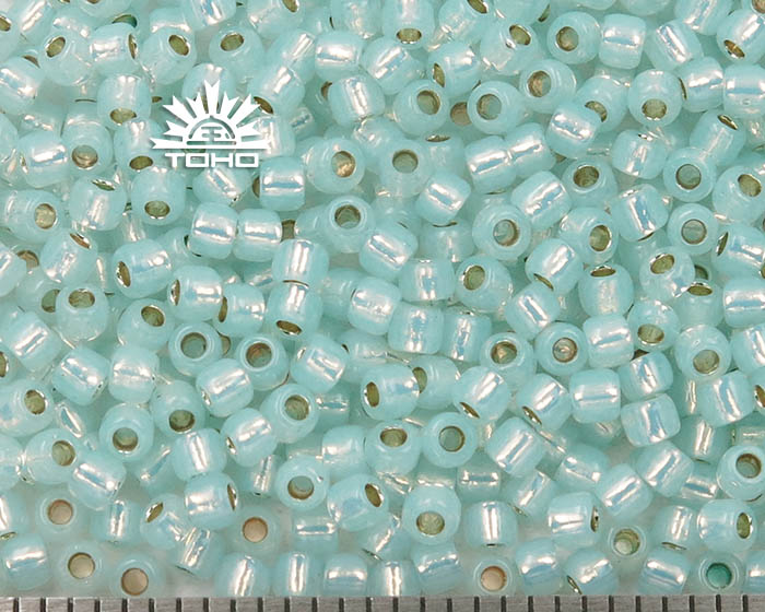 TR-11-PF2116 Toho Round 11/0 PermaFinish Silver-Lined Milky Lt Aqua Seed Beads